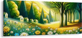 Obraz - Dedina v žlto-zelenej (120x50 cm)