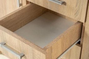 Kredenc hladký 160, sonoma (sklo hranaté čiré, úchyt Paula, prac. doska sonoma)