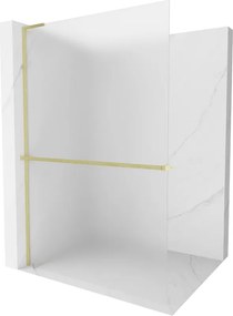 Mexen Kioto+ L, sprchová zástena Walk-In s poličkou a vešiakom 100 x 200 cm, 8mm sklo námraza, zlatý matný profil, 800-100-123-55-30
