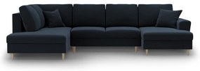 Tmavomodrá zamatová rozkladacia/s úložným priestorom rohová pohovka (ľavý roh/do "U") Kyoto – Cosmopolitan Design