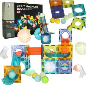 Magnetická stavebnica KIK – svietiaca guľôčková dráha Marble, 49 dielov