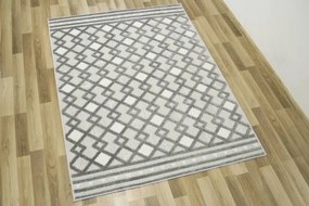 Šnúrkový koberec Stella D418A - Romby Aztec sivý / strieborný