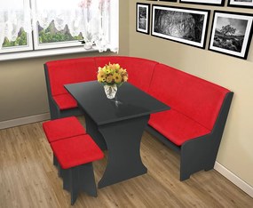 Nabytekmorava Jedálenská rohová lavica sa štokrlemi a stolom farba lamina: Antracit, čalúnenie vo farbe: Alova červená