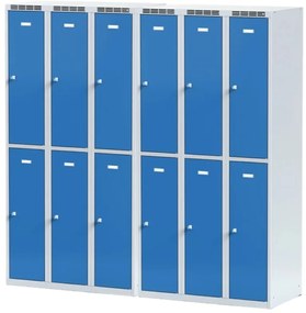 Alfa 3 Kovová šatníková skrinka S6 s úložnými boxami, 6 boxov, 1800 x 900 x 500 mm, otočný zámok, tmavosivé dvere