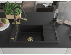 Mexen Elias, 1-komorový granitový drez 795x480x200 mm a drezová batéria Duo, čierna, 6511-77-671701-57-G