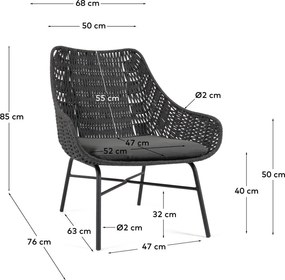 Čierne ručne pletené vonkajšie kreslo Kave Home Abeli