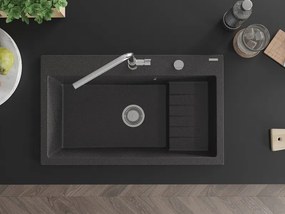 Mexen Omar žulový drez s 1 komorou 800 x 480 mm, čierno škvrnitý, sifón chróm - 6520801005-76