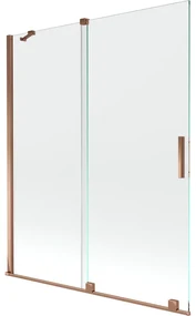 Mexen Velar, 2-krídlová posuvná vaňová zástena 140 x 150 cm, 8mm číre sklo, ružové zlato, 896-140-000-01-60