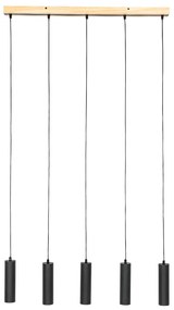 Moderné závesné svietidlo čierne s drevenými prvkami 5-žiarovkové - Jeana