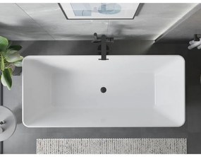 Mexen Velo Slim, voľne stojaca vaňa 170 × 75 cm, biela lesklá, čierny prepad, 52811707500-70