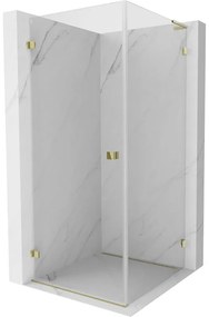 Mexen Lunar-B L, sklápací sprchový kút ľavý 80 x 80 cm, 8mm číre sklo, zlatý profil, 832L-080-080-50-00-L