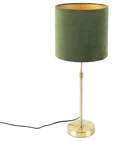 Stolná lampa zlatá/mosadz s tienidlom zo zamatu zelená 25 cm - Parte