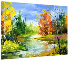 Sklenený obraz - Maľba krajiny (70x50 cm)
