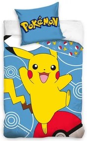 Carbotex Bavlnené obliečky 140x200 + 70x90 cm - Pokémon Pikachu a Pokéball