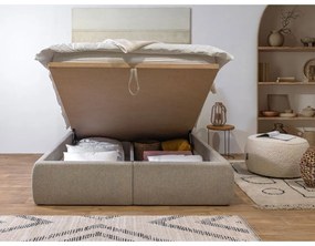 Béžová čalúnená dvojlôžková posteľ s úložným priestorom a roštom 160x200 cm Garancia – Bobochic Paris