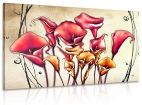 Obraz červené kvety kaly - 90x60