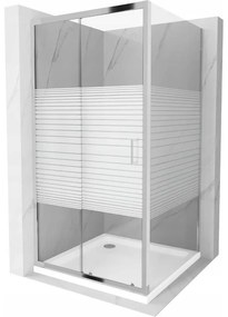 Mexen Apia, sprchový kút s posuvnými dverami 100 (dvere) x 100 (stena) cm, 6mm číre-pásy sklo, chrómový profil + slim sprchová vanička 5cm, 840-100-100-01-20-4010