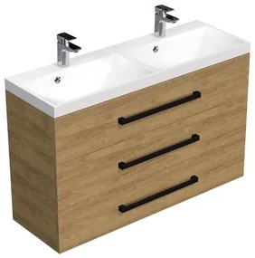 Kúpeľňová skrinka s čiernou úchytkou a umývadlom SAT Cube Way 120x76,5x40 cm dub Hickory mat CUBE2C1203DH, 1 ks