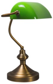 Klasická stolná lampa/notárska lampa bronzová so zeleným sklom - Banker