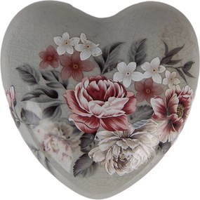 Zelená keramická dekorácia srdca s kvetmi Floria M - 8*8*4 cm