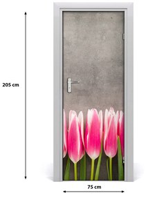 Samolepiace fototapety na dvere ružové tulipány 75x205 cm