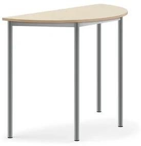 Stôl BORÅS, polkruh, 1200x600x900 mm, laminát - breza, strieborná