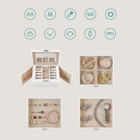 Šperkovnica, organizér na šperky so 4 úrovňami, uzamykateľná, biela