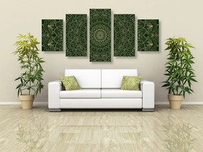 5-dielny obraz detailná ozdobná Mandala v zelenej farbe - 200x100