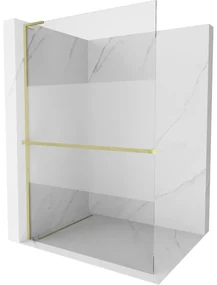 Mexen Kioto+ L, sprchová zástena Walk-In s poličkou a vešiakom 90 x 200 cm, 8mm číre sklo-námraza, zlatý matný profil, 800-090-123-55-35