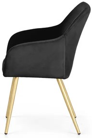 Sada dvoch jedálenských stoličiek ESTELLE zamatové, čierne / zlaté nohy (2 ks)