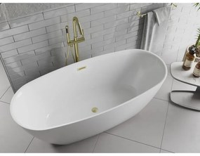 Mexen Luvo Slim, voľne stojaca vaňa 170 × 75 cm, biela lesklá, zlatý matný prepad, 52801707500-55