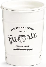 Plechová dóza na cesnak s vetraním, biela RETRO