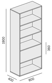 PLAN Vysoký kancelársky policový regál LAYERS, 1 box, 800 x 400 x 1905, dub prírodný / dub morený