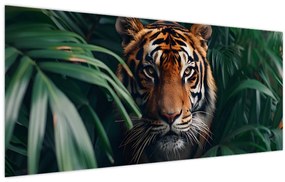 Obraz - Portrét tigra v džungli (120x50 cm)