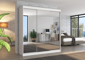 ŠATNÍKOVÁ SKRIŇA S POSUVNÝMI DVERAMI SVEZIA BIELA SO ZRKADLAMI 200 cm