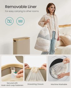 Kôš na prádlo s viečkom, úzky úložný kôš na prádlo, 65 L, 42 x 22,5 x 70,5 cm, Tehlovo hnedá