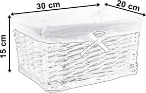 Prútený košík 30 x 20 x 15 cm - biely / šedý