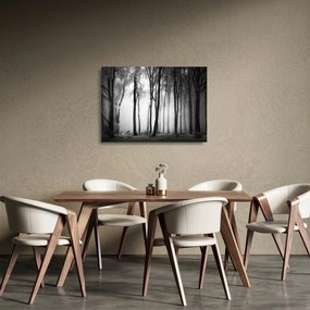 Sklenený obraz - Vlk v temnom lese (70x50 cm)