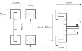 SAPHO XQ204 X-Square trojháčik otočný, chrómchróm