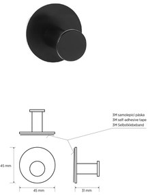 Sapho Sapho, X-ROUND samolepiaci háčik, čierna matná, XR219B