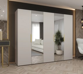 Šatníková skriňa 250 cm Mirabella 2 (kašmír + zlatá). Akcia -19%. Vlastná spoľahlivá doprava až k Vám domov. 1126434