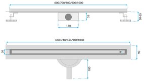 Rea Neox Pro Slim, odtokový žľab 90 cm s rotačným sifónom, oceľová, REA-G4811