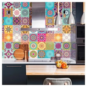 Sada 30 nástenných samolepiek Ambiance Wall Stickers Tiles Azulejos Mariska, 15 × 15 cm