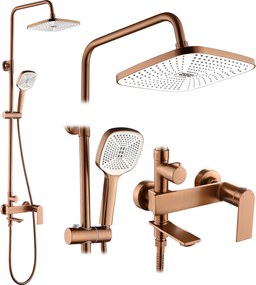 Rea Storm, vaňová/sprchová súprava s dažďovou hlavovou sprchou a ručnou sprchovou hlavicou, medená matná, REA-P3000