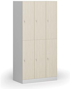 Šatníková skrinka s úložnými boxmi, 6 boxov, 1850 x 900 x 500 mm, demont, cylindrický zámok, laminované dvere, breza