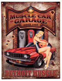 Antik nástenná kovová ceduľa Muscle Car Garage - 25*1*33 cm