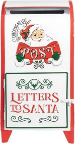 Bílo-červená dekorace kovová schránka Letters to Santa - 20*20*41 cm