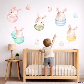 PIPPER. Textilná nálepka na stenu "Veľkonočné zajačiky 4"