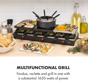 Klarstein Fonduelette XL, raclette gril s fondue 3 v 1, 1650 W, prírodný kameň, pre 12 osôb