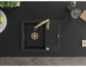 Mexen Enzo, 1-komorový granitový drez 576x465x174 mm a drezová batéria Savita, čierna, 6506-77-672601-50